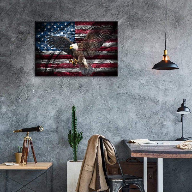 Urttiiyy Retro American Flag Bald Eagle USA Military Wall Art Canvas Prints Thin Blue Red Line Home Decor Pictures for Living Room Bedroom Painting Framed Ready to Hang - Image 4